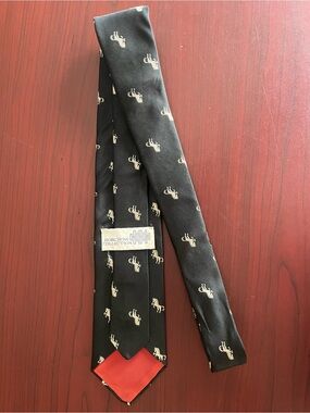Horchow Collection Classic Horse Black Motif Men's 100% Silk Tie